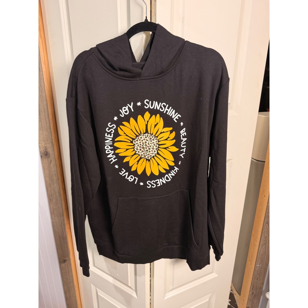 Wear It To Heart Sunflower Graphic Hoodie Black Leopard Print Fleece NWT Large